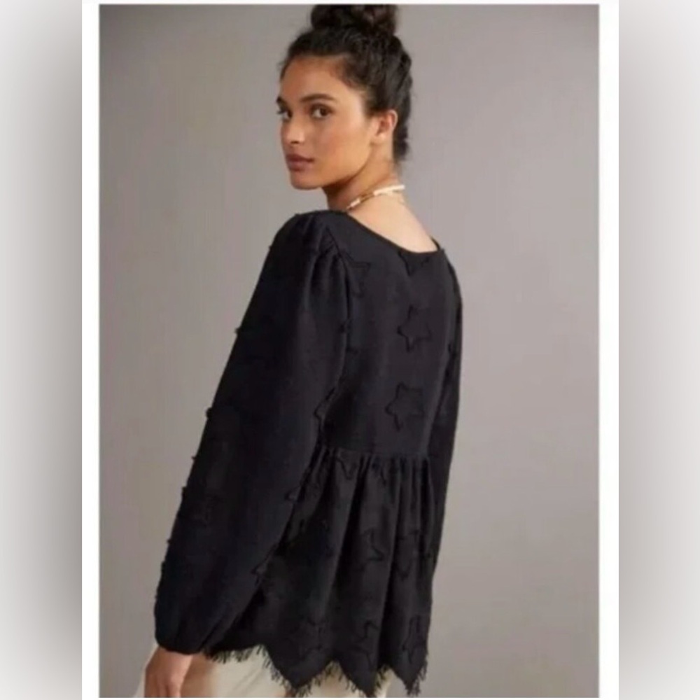 Anthropologie Forever That Girl Embroidered Star Cotton Blouse Top
